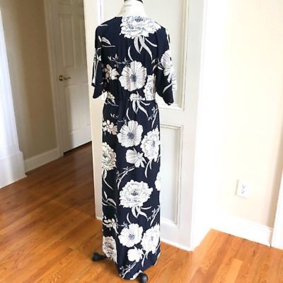Tie Front Floral Kimono Duster Navy - Picture 7 of 7